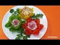 Eye-Catching Garnish of Bell Pepper with Radish Rose Designs - Most Satisfying Veg Decoration