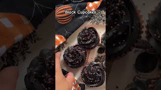 Halloween Black Cupcakes with Black Buttercream Frosting