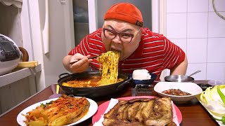 고독한 아재의 시초│라면,삼겹살,김치 먹방 Mukbang Eatingshow [Grilled Pork Belly,kimchi,Ramen]