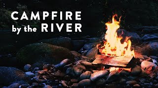 Campfire by the River at Night Ambience | 8 Hours Crackling Fire, Crickets, Ambient Nature Sounds