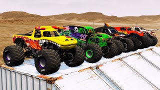 Big Monster Trucks Transport Triple Flatbed with Color Slide