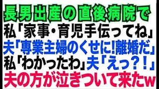 【スカッとする話】出産直後、病院で私「家事育児手伝ってね」夫「専業主婦のくせに何を言う 離婚だ!」「いいわよ」→修羅場