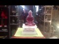 Chinese Crystal Glass Liuli Pink Buddha Statue with Stand vs647