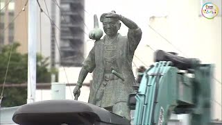 岡山駅前を行き交う人々を見守った「桃太郎像」が“空中”移動　路面電車乗り入れ事業で電停南側へ【岡山】 (24/06/21 16:00)