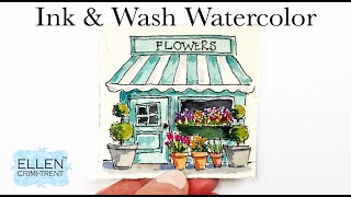 Ink & wash Watercolor - Mini Monday Madness Flower Shop