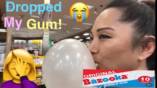 DROPPED MY GUM! ASMR BAZOOKA BUBBLE GUM BLOWING IN PUBLIC AT FRED MEYER  #껌 #풍선껌 PEOPLE'S REACTION