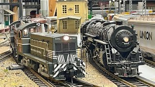 „New York Central“ trains running on G-scale layout (LGB, Aristocraft, USA Trains), model railroad