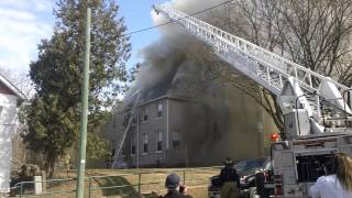 Aurora United Church fire Firefighters arrive.MP4