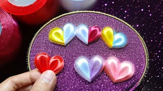 how to make ribbon heart /3d heart making with ribbon/ribbon crafts