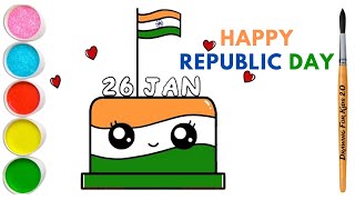 How To Draw A 26th January Republic Day Cute Cake, The Drawing Indian Flag Tutorial For Beginners.