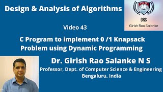 43 C Program to Solve Knapsack Problem using Dynamic Programming