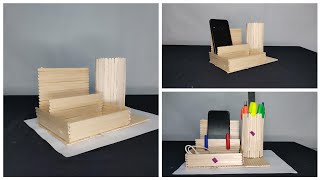 Ide Kreatif  Membuat Tempat HP sekaligus tempat pensil dari stik Es Krim  Popsicle stick craft
