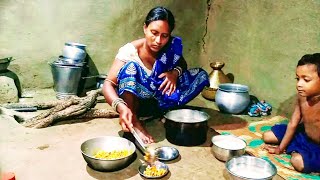 Egg bhurji with basi pakhala bhata eating || village eating show