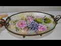 travessa centro de mesa porcelana schmidt e bronze pintada a mão peça vintage 337