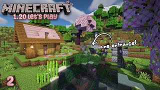 Cherry Blossom Pond Mine Entrance 🌸🌳 | 1.20 Minecraft Let's Play | Ep 2