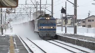 2024.02.11　JR川部駅　貨物列車 通過【EF510形】\u0026奥羽本線 青森行き到着【701系・641M】　2024.02.11