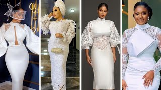 ALL WHITE LACE ASOEBI STYLES: WHITE LACE GOWN STYLES| LACE ASOEBI