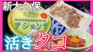 【タコの踊り食い】新大久保で話題のテジョンデで、サンナクチを食べる！