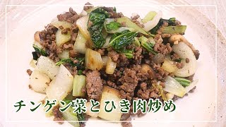 【チンゲン菜の簡単レシピ】ひき肉を使って炒めるだけ！調味料３つで美味しい♪すぐにできるおかずです♪