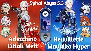 C0 ARLECCHINO CITLALI MELT x C0 NEUVILLETTE HYPERCARRY - Spiral Abyss 5.3 Floor 12 | Genshin Impact