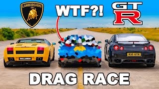 Lamborghini Gallardo v Nissan GT-R v WTF?! DRAG RACE