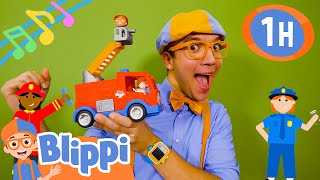 Toy Fire Truck and Helicopter Song | 1 Hour of BLIPPI Educational Emergency Vehicle Songs For Kids