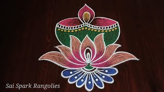 Deepavali festival kolangal (5*1) | diwali spl Lotus with deepam rangoli @saisparkrangolies