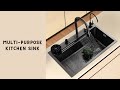 Multifunction Kitchen Sink, Black Sink For Kitchen, Waterfall Kitchen Sink in Black Color