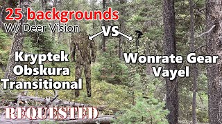 Kryptek Obskura Transitional Vs Wonrate Gear Vayel hunting camo in Human and Deer Vision