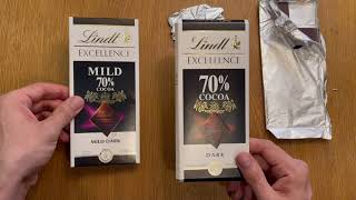 Chocolate tasting. Lindt chocolate 70% dark and 70% mild dark