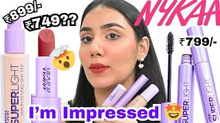 I tried out New Nykaa Superlight Makeup Range 🤯 Skin Tint | Feather Touch Lipstick | I’m Impressed 🤩