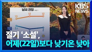 [날씨] 절기 ‘소설’, 어제(22일)보다 낮기온 낮아 / KBS  2024.11.22.