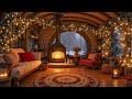 chilly winter evening ~ soft piano jazz glow fireplace u0026 snowfall for deep focus u0026 relaxation❄️🔥