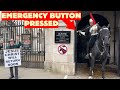 Preacher Confronts Horse Guard, Quickly Flees as Emergency Button Pressed.