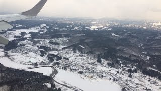 秋田空港 着陸の機窓と機内　ジェイエア JL2173便　E190　Akita Airport Japan, J-AIR　(2019.2)