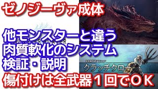 ムフェトジーヴァ成体・完全体　傷付け攻撃は全武器１回　肉質軟化のシステム検証・説明　ＭＨＷＩＢモンハンワールドアイスボーン