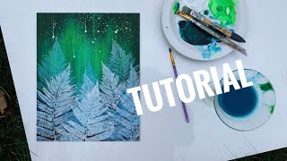 Winter painting step by step / Leaves painting tutorial / Northern lights painting process