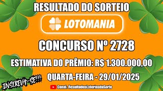 🍀 Resultado do Sorteio da Lotomania Concurso nº 2728 - Confira os Números de Hoje 29/01/2025