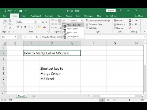 MS Excel: Shortcut key to merge cells, columns and rows (Excel 2007-2019)