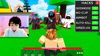 i hacked against youtubers in roblox bedwars 😳
