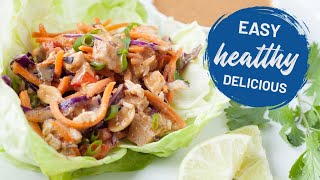 Thai Chicken Salad Lettuce Wraps with Homemade Peanut Sauce