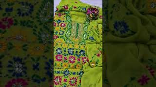 Export quality chiffon handmade phulkari suit