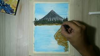 Mountain Scenery Drawing with Oil Pastels | Beautiful Landscape Drawing with Oil Pastel Step by Step