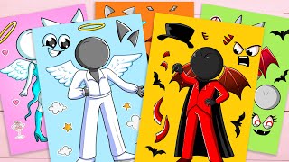 [TOYASMR] Sprunki Family ANGEL vs Family DEVIL Sticker Book Sprunki Sinner #asmr #paperdiy #sprunki