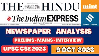 UPSC CSE CURRENT AFFAIRS | 9 oct 2023 - The Hindu + Financial Express + The Mint  #upsc