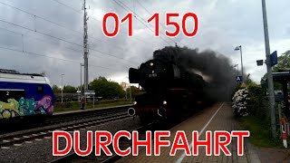 01 150 Dampflok - Durchfahrt rast durch den Bahnhof Bad Zwischenahn