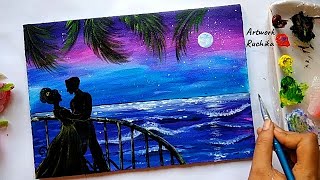 A Romantic Evening Painting with Acrylic ❤️ | Lovely Couple Easy Painting Tutorial ✨