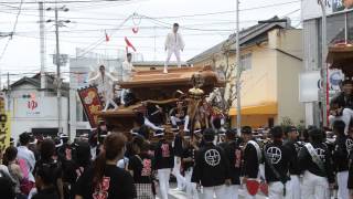 2014和泉市府中だんじり祭り試験曳き　市辺町、府中センターＵターン2週目②（平成26年10月5日）