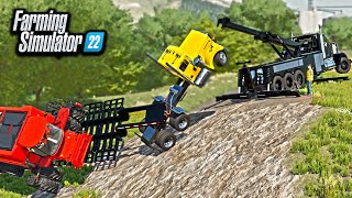 HEAVY RESCUE! WINCHING A TIPPED-OVER SEMI-TRUCK OFF CLIFF! | FARMING SIMULATOR 22