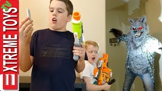 A Werewolf in the House! Nerf Blaster Shootout Attack!